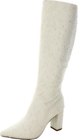 حذاء طويل حتى الركبة بكعب مغطى بأحجار الراين للنساء من Betsey Johnson باللون الأزرق in Kuwait