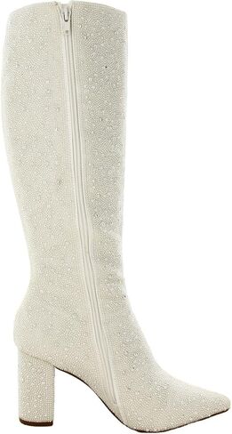 حذاء طويل حتى الركبة بكعب مغطى بأحجار الراين للنساء من Betsey Johnson باللون الأزرق in Kuwait