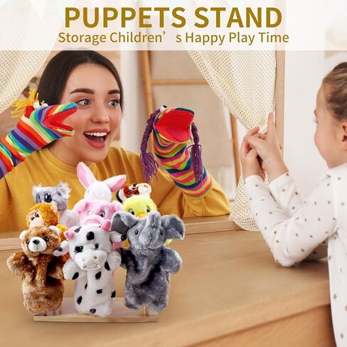 Ouvibor Wooden Puppet Stand, Education Wooden Puppet Tree Store and Display Doll Holder, Anti Crush Storage, Holds 8 Hand Puppets in Saudi Arabia