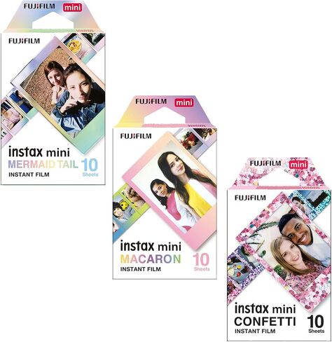 فيلم Fujifilm Instax Mini Confetti Instant Film + فيلم Macaron + Mermaid - 10 ورقات في كل عبوة in Saudi Arabia
