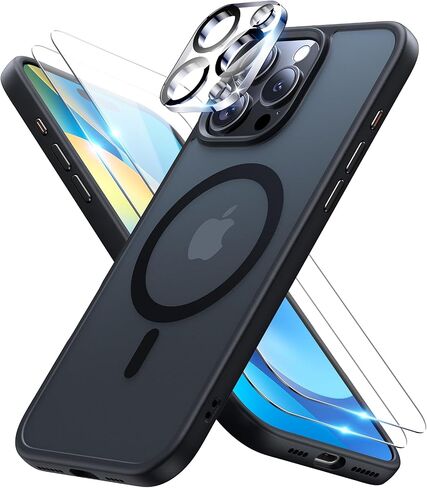 Meifigno Magnetic Case Designed for iPhone 16 Pro 6.3’’, [ with 2X Clear Screen Protectors & 1X Lens Protector] [MagSafe Compatible], Shockproof Case for iPhone 16 Pro, Black in Saudi Arabia