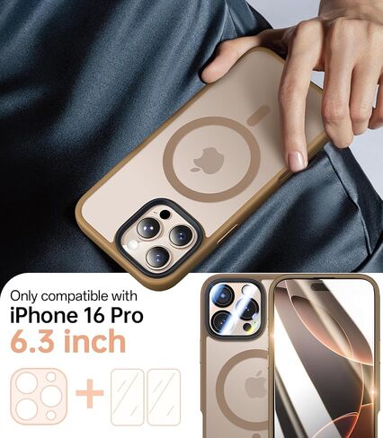 Meifigno Magnetic Case Designed for iPhone 16 Pro 6.3’’, [ with 2X Clear Screen Protectors & 1X Lens Protector] [MagSafe Compatible], Shockproof Case for iPhone 16 Pro, Black in Saudi Arabia