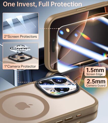 Meifigno Magnetic Case Designed for iPhone 16 Pro 6.3’’, [ with 2X Clear Screen Protectors & 1X Lens Protector] [MagSafe Compatible], Shockproof Case for iPhone 16 Pro, Black in Saudi Arabia