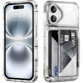 for iPhone 16 Case Wallet Clear Protective Phone Case with Credit Card Holder Heavy Duty Protection Shockproof Anti-Scratch Anti-Yellow Cover for iPhone 16 6.1 inch Transparent