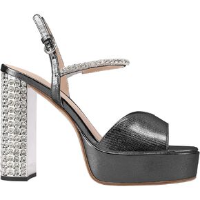 JANSEVEN Women’s Platform Chunky Heels with Rhinestone Crystal High Heel Ankle Strap Sparkling Sandals Open Toe Sexy Dress Shoes Wedding Shoes