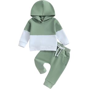 Toddler Baby Boy Fall Winter Outfits Color Block 2 Piece Set Sweatsuit Cute Long Sleeve Hoodie Pullover Jogger Pants