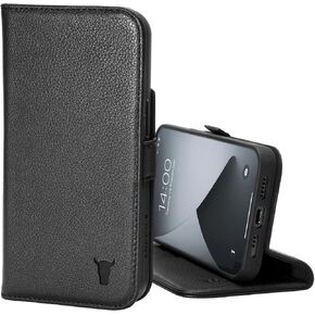 TORRO Leather Case Compatible with iPhone 12 / iPhone 12 Pro – Genuine Leather Wallet Case/Cover with Card Holder and Stand Function (Dark Brown)