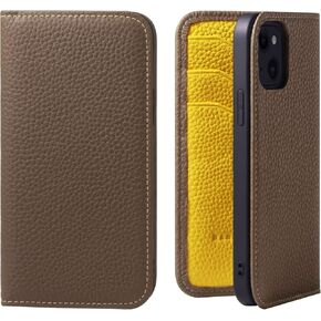 hanatora - Japan iPhone12Mini Flip case with Card Holder Genuine Leather Phone Cover Stylish Quality case No Magnets Taupe + Pink PH-12Mini-Taupe-PK