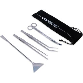 VORESTIC 6Pcs Aquascape Tools, Terrarium Tools, Aquarium Kit with Stainless Steel Aquarium Tweezers Extra Long, Aquarium Scissors, Algae Scraper, and Spatula - Aquascaping Tools Set for Maintenance