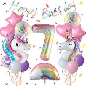 Unicorn 4th Birthday Party Decorations for Girl Purple Pink Unicorn Party Theme Balloon Set, Large Rainbow Unicorn Helium Balloons with Heart and Star Baby Shower Kids Supplies (number 4 set)