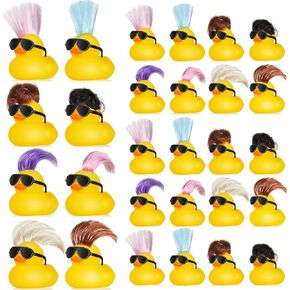 20 Pcs Rubber Ducks with Wig and Black Glasses Squeaky Duck Bath Toy Small Rubber Duckies Bulk Cute and Funny Bathtub Toys for Summer Pool Birthday Gifts Holiday Party Favors (Stylish)