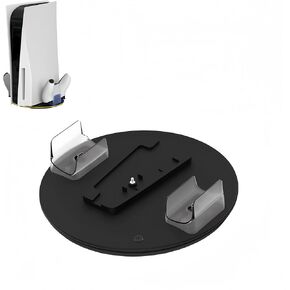 PS5 Vertical Stand and Dual Controller Charging Station for PlayStation 5 Slim Console, with 7 Light Modes. (Black)