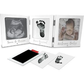 Sonogram Picture Frame with Inkless Hand and Footprint Kit, Gender Neutral Baby Nursery Decor Ultrasound Photo Frame, Newborn Essentials and Baby Must Haves, Push Present for New Moms and Baby Milestone Keepsake