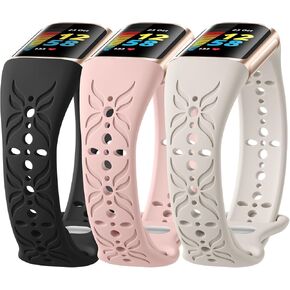 Maledan Slim Engraved Band Compatible for Fitbit Charge 6/Charge 5 Bands Women Men, Elegant Hollow-out Pattern Bracelet Strap Loops Wristbands for Fitbit Charge 5/Charge 6 Fitness Tracker Accessories
