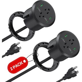 Desktop Power Grommet, 3-inch Hole, 40W Fast Charging Station, 2 PD 20W USB C Ports, 2 AC Outlets, 4 USB Ports, Flush Mount, 2 Pack