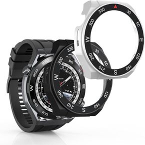 kwmobile Cover Comaptible with Huawei Watch Ultimate Covers - 2X Tempered Glass with Plastic Frame - Black/Silver
