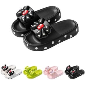 Bow Slippers for Women Cute Home Slides Preppy Anti-slip Indoor Outdoor Slippers Open-toe Men Shower Shoes