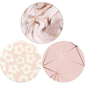3 Pack Universal Cell Phone Stand Compatible with Socket for Grip & Holder Rotation -Brown Pink Check Pink Rose Gold