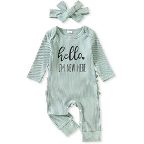 Newborn Baby Girl Clothes I AM NEW HERE Romper Top Headband Coming Home From Hospital Outfits set