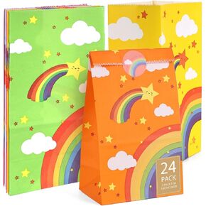 JOHOUSE 40PCS Party Favor Paper Bags, Rainbow Treat Bag with Stickers Small Goody Bag Gift Bags for Candy Birthday Baby Showers Weddings Party Supplies