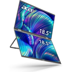 Acer PD193Q 18.5" FHD 1080P Foldable Dual-Screen Portable Monitor | Adaptive-Sync | Auto Pivot, View Vertically or Horizontally | 2Wx2 Speakers | Plug & Play for PCs | 2 x USB Type-C & 1 x Mini HDMI