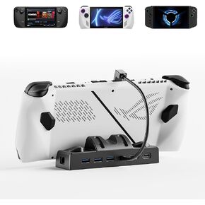 Docking Station for ROG Ally/Steam Deck/Lenovo Legion Go,6-in-1 Dock with HDMI 2.0 4K@60Hz Gigabit Ethernet 3 USB-A and USB-C 3.0 Charging Compatible with ROG Ally/Steam Deck/Lenovo Legion Go