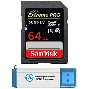 SanDisk 64GB SD Extreme Pro UHS-II Memory Card Works with Sony a6700, a7CR, a7Cm2, Mirrorless Cameras (SDSDXDK-064G-GN4IN) V90 U3 Bundle with (1) Everything But Stromboli 3.0 Micro & SDXC Card Reader