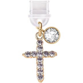 ELISE & FONDA TP320 Type-C USB Charging Port Anti Dust Plug Gold Crystal Cross Cell Phone Charm for Samsung/Huawei/OnePlus/Xiaomi/oppo Android Phones (Gold)