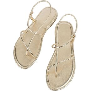 GORGLITTER Women's Metallic Strappy Flat Sandal Cross Open Toe Dressy Fancy Slide Sandals