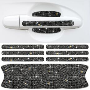 Gengki 10PCS Car Door Handle Bling Rhinestones Stickers Universal Auto Door Handle Scratch Cover Guard Protective Film Pad with Safety Reflective Strips