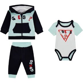 GUESS baby-boys Eco Long Sleeve Hooded Top, Bodysuit, and Pant Set
