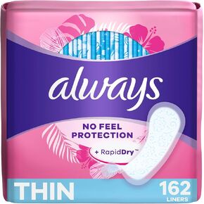 Always Thin No Feel Protection Daily Liners, Regular Absorbency, Unscented, 216 Count