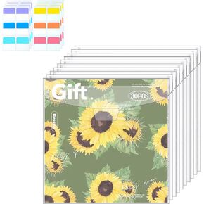 Hukado 30 Pieces Scrapbook Paper Storage Organizer with 36 Coloful Sticky Index Tabs, 13" x 12.6" Clear Paper Storage Bag for 12 x 12 Inch Scrapbooking Paper, Vinyl Record, Vinyl Paper and Cardstock