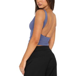REORIA Women's Sexy Open Back High Neck Sleeveless Tank Top Y2k Trendy Backless Crop Tops