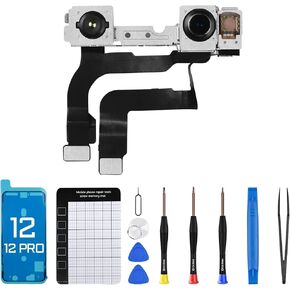 for iPhone 12 Front Camera Replacement for iPhone 12 pro Repair Kit OEM 12MP 6.1" Facing Lens Module Part Structured Light Receiver Transmitter Flex Cable Fix Tool for A2172 A2402 A2403 A2404