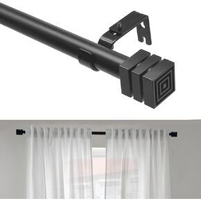 ZTLAB Curtain Rods for Windows 16 to 144 Inches Adjustable Length 1 Inch Diameter Window Curtain Rod with Aluminium Finials, Black (Black, 16'' to 144'')