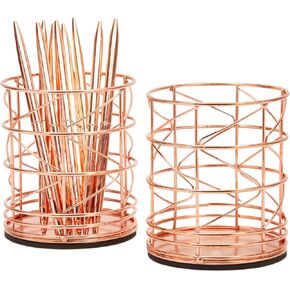 Juvale 2-Pack Rose Gold Pen Holder for Desk - Organizer Cup for Pencil, Hair and Makeup Brush and Office Supplies