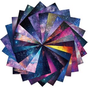 Lonfliness 48pcs Galaxy Scrapbook Pad Craft Paper 12*12, Journaling Cardstock Supplies Galaxy Outer Space Pattern Scrapping Book Paper DIY Craft Kits for Bulletin Wall Art Decor Starry Sky Decoration