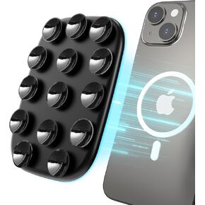 Silicone Suction Cup Phone Mount for MagSafe, Anti-Slip Hands-Free Phone Holder, Compatible with iPhone MagSafe Phone Case, Perfect for TikTok Videos and Selfies Shower (Black)