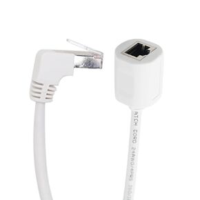 CAT6 Ethernet Extension Cable,90 Degree RJ45 Cords Shielded Male to Female Ethernet Patch Cable，Support Bandwidth Up to 250mhz,24AWG,White (Downward Angle, 16FT)
