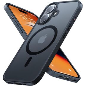 Magnetic for iPhone 16 Case Compatible with MagSafe, [16 FT Military-Grade Drop Protection] Shockproof Protective Phone Case Anti-Fingerprint Matte Finish Slim Cover for iPhone 16, Black