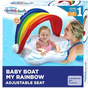 SwimSchool Baby Splash Play Mat – Inflatable Play Pool for Babies & Infants with Backrest – Includes Baby Water Toy Rings– Seafoam Blue Lemon