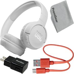 JBL Bags JBL Tune 510BT Wireless On-Ear Headphones (White) with Purebass Sound, Charging Cable, Wall Adapter and Cleaning Cloth