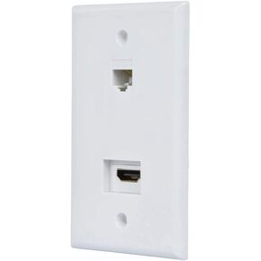 Monoprice Recessed HDMI Wall Plate, with 1 HDMI F/F Adapter & 1RJ45 Cat5e Coupler, White