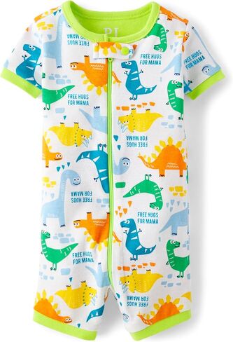 The Children's Place Baby Boy's and Toddler Snug Fit 100% Cotton Short Sleeve Zip-Front One Piece Footless Pajama, Construction Print in Saudi Arabia