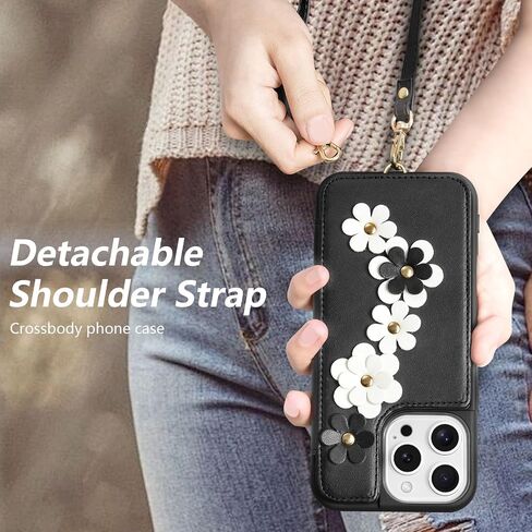 for iPhone 16 Pro Max Case, Wallet with Card Holder, Cute Flower Design Crossbody Phone Purse for Women, PU Leather Magnetic Kickstand Shockproof Cover with Wrist Strap Phone Case 6.9"(Beige) in Saudi Arabia