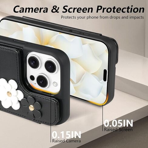 for iPhone 16 Pro Max Case, Wallet with Card Holder, Cute Flower Design Crossbody Phone Purse for Women, PU Leather Magnetic Kickstand Shockproof Cover with Wrist Strap Phone Case 6.9"(Beige) in Saudi Arabia