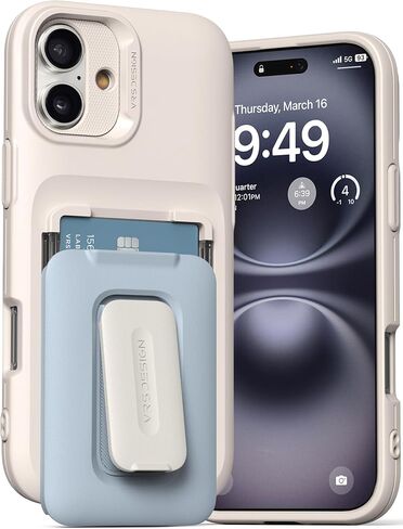 حافظة VRS DESIGN Orb لهاتف iPhone 16 Plus (2024)، حافظة محفظة بطاقات مميزة [3 بطاقات] غطاء حامل مدمج متين متوافق مع iPhone 16 Plus (قطن أزرق) in Kuwait