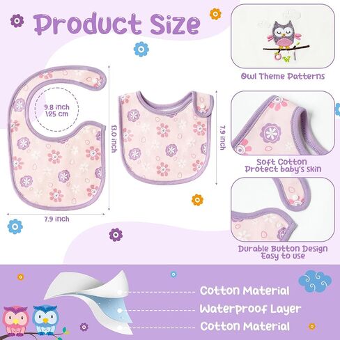 مرايل أطفال من القطن للجنسين من 2ooya - مرايل طعام لحديثي الولادة بنمط قوس قزح، مرايل تغذية للرضع مع أزرار من الراتنج، مجموعة مريلة قابلة للامتصاص للأطفال الصغار، دعائم صور هدية للأطفال الصغار (6-12 شهرًا) in Kuwait