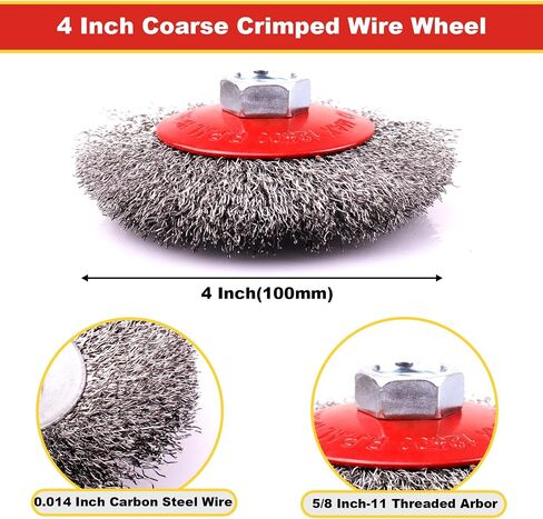 2 Pack 4 Inch Coarse Crimped Wire Cup Brush for 4 1/2 Angle Grinder,5/8 Inch-11 Threaded Arbor,0.014 Inch Carbon Steel Wire,Wire Brush for Rust,Corrosion,Paint Removal (2 Pack 4 Inch) in Saudi Arabia